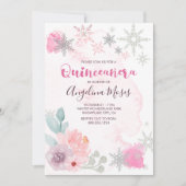 ピンクエレガントシルバーウィンターワンダーランドキンセアニェラ 招待状 (正面)