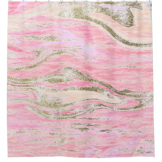 ピンクエレガントシルバーグリッター大理石パターンシック シャワーカーテン (正面)