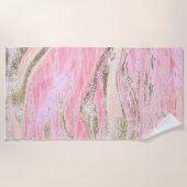 ピンクエレガントシルバーグリッター大理石パターンシック ビーチタオル (正面)