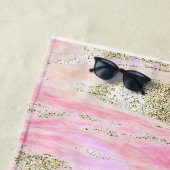 ピンクエレガントシルバーグリッター大理石パターンシック ビーチタオル (インサイチュ)