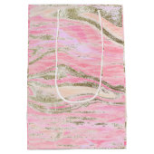 ピンクエレガントシルバーグリッター大理石パターンシック ミディアムペーパーバッグ (裏面)