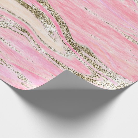 ピンクエレガントシルバーグリッター大理石パターンシック ラッピングペーパー (角)