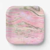 ピンクエレガントシルバーグリッター大理石パターン ペーパープレート (正面)