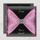 ピンクエレガントシルバーグレーブラックイベントパーティー 招待状 (正面/裏面)