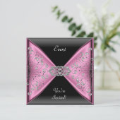 ピンクエレガントシルバーグレーブラックイベントパーティー 招待状 (スタンド正面)