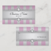 ピンクエレガントシルバーグレーホワイトストライプパールチェーン 名刺 (正面/裏面)