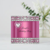 ピンクエレガントシルバーダイヤモンドバースデーパーティー 招待状 (スタンド正面)