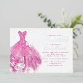 ピンクエレガントシルバーバタフライドレスキンセアニェラ 箔招待状 (立ち正面)