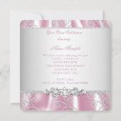ピンクエレガントシルバーレースダイヤモンドオーバーレイパーティー 招待状 (裏面)