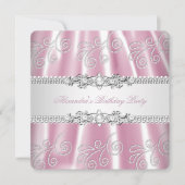 ピンクエレガントシルバーレースダイヤモンドオーバーレイパーティー 招待状 (正面)