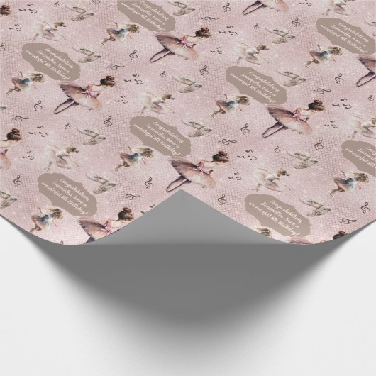 ピンクエレガントシルバー名年齢文字バレエツツ ラッピングペーパー (角)