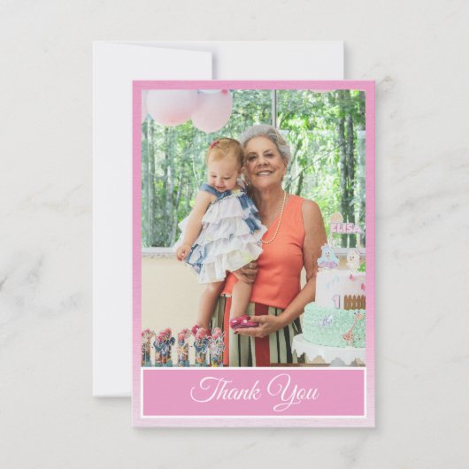 ピンクエレガントシンプル誕生日ありがとう写真 サンキューカード (正面)