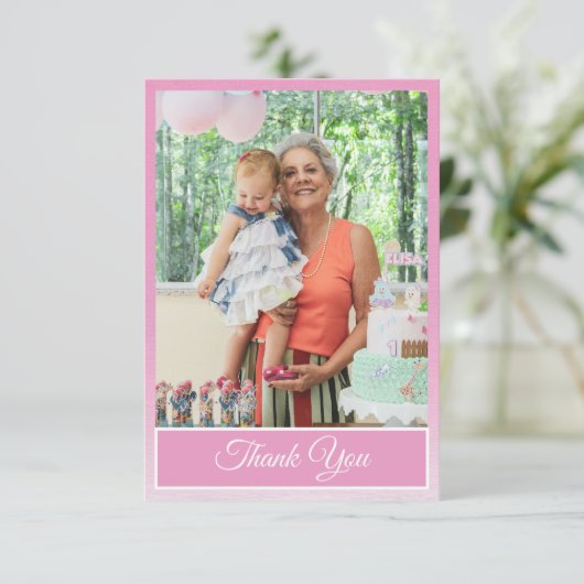 ピンクエレガントシンプル誕生日ありがとう写真 サンキューカード (スタンド正面)