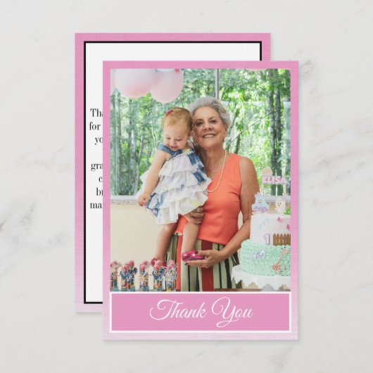 ピンクエレガントシンプル誕生日ありがとう写真 サンキューカード (正面/裏面)