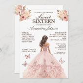 ピンクエレガントスウィート16ドレファンシース招待状 招待状 (正面/裏面)