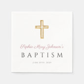 ピンクエレガントスクリプト宗教十字女のバプテスマ スタンダードカクテルナプキン (正面)