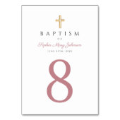 ピンクエレガントスクリプト宗教十字女のバプテスマ テーブルナンバー (正面)