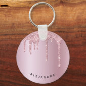 ピンクエレガントスタイリッシュローズ金ゴールドグリッター キーホルダー (正面)