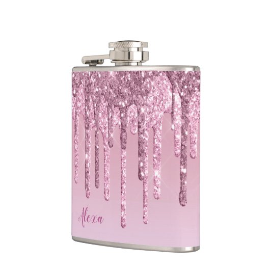 ピンクエレガントスタイリッシュローズ金ゴールドグリッター フラスク (左)