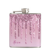 ピンクエレガントスタイリッシュローズ金ゴールドグリッター フラスク (正面)