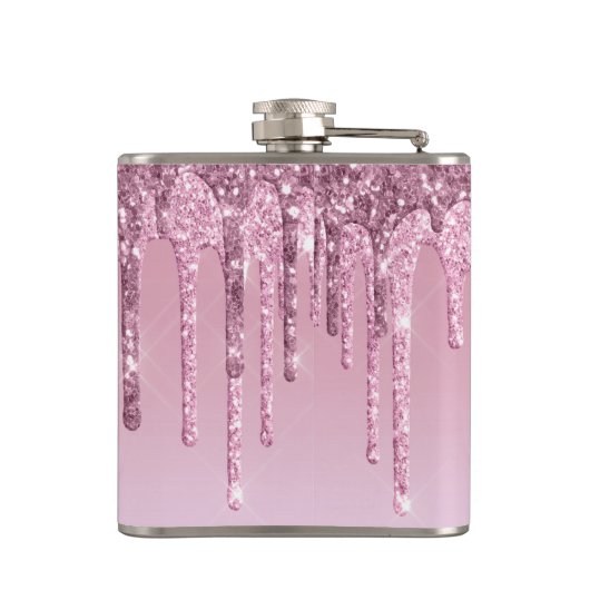 ピンクエレガントスタイリッシュローズ金ゴールドグリッター フラスク (裏面)