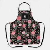 ピンクエレガントスタイリッシュローゼズブラックモノグラム エプロン (正面)