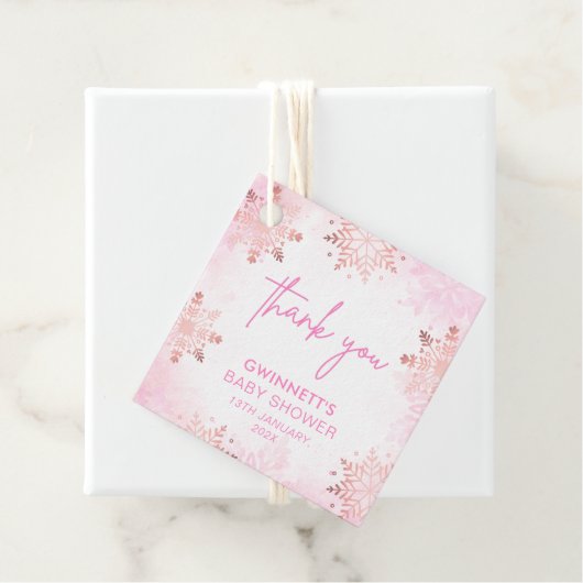 ピンクエレガントスノーフレーク女の子の赤ちゃんシャワー フェイバータグ (インサイチュ)