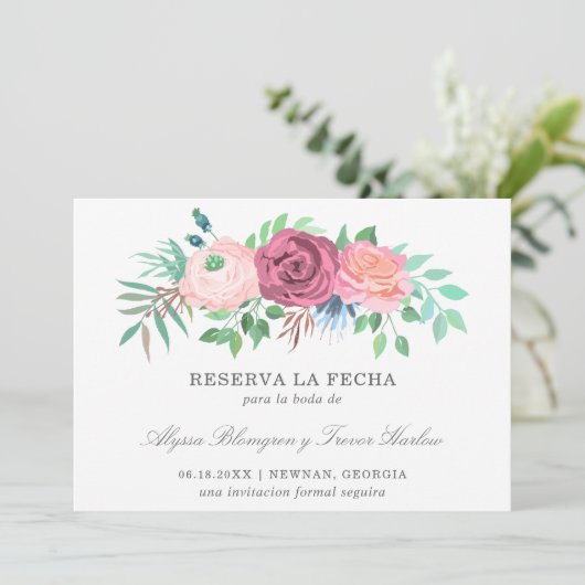 ピンクエレガントスペインの結婚フローラ セーブザデート (スタンド正面)