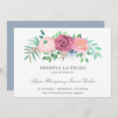 ピンクエレガントスペインの結婚フローラ セーブザデート (正面/裏面)