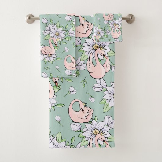 ピンクエレガントスワンズ金ゴールドクラウンパターン バスタオルセット (インサイチュ)