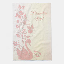 ピンクエレガントスワンヴィンテージ キッチンタオル