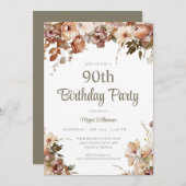 ピンクエレガントセージグリーンサプライズ50誕生日 招待状 (正面/裏面)