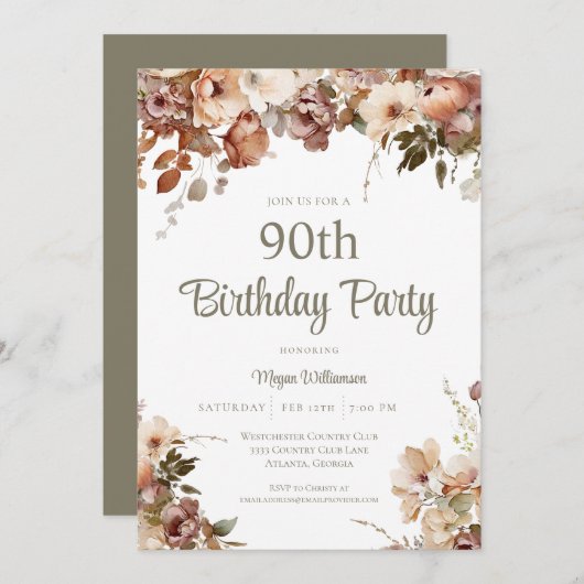 ピンクエレガントセージグリーンサプライズ50誕生日 招待状 (正面/裏面)