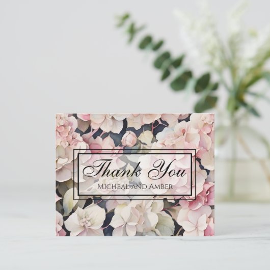 ピンクエレガントセージ水彩フローラアジサイ サンキューカード (スタンド正面)