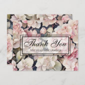 ピンクエレガントセージ水彩フローラアジサイ サンキューカード (正面/裏面)