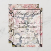 ピンクエレガントセージ水彩フローラアジサイ セーブザデート (正面/裏面)