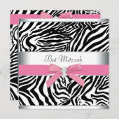 ピンクエレガントゼブラバルミツワー 招待状 (正面/裏面)