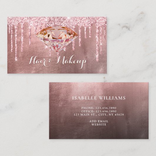 ピンクエレガントダイヤモンドグリッタードリップ美しい業界 名刺 (正面/裏面)
