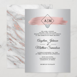 ピンクエレガントダスティバラ金ゴールドマーブルシルバー結婚ズ 招待状