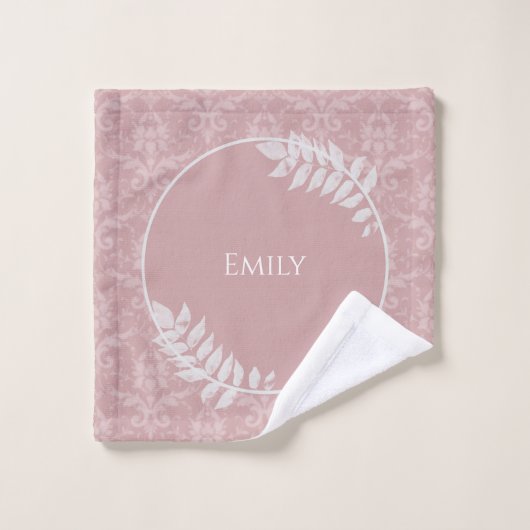 ピンクエレガントダマスクパーソナライズされたバスタオルセット バスタオルセット (ウォッシュタオル)