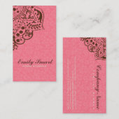 ピンクエレガントダマスブラウンヴィンテージレース 名刺 (正面/裏面)