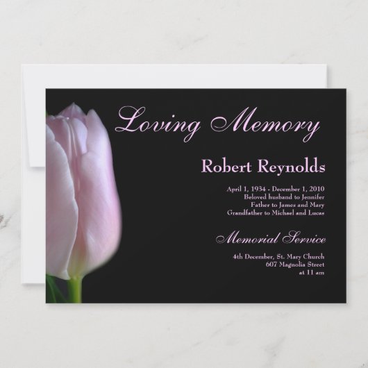 ピンクエレガントチューリップの葬儀 案内状 (正面)