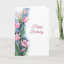 ピンクエレガントチューリップフローラ誕生日 カード