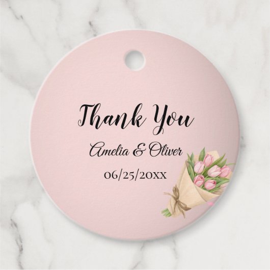 ピンクエレガントチューリップ結婚ブーケ フェイバータグ (正面)