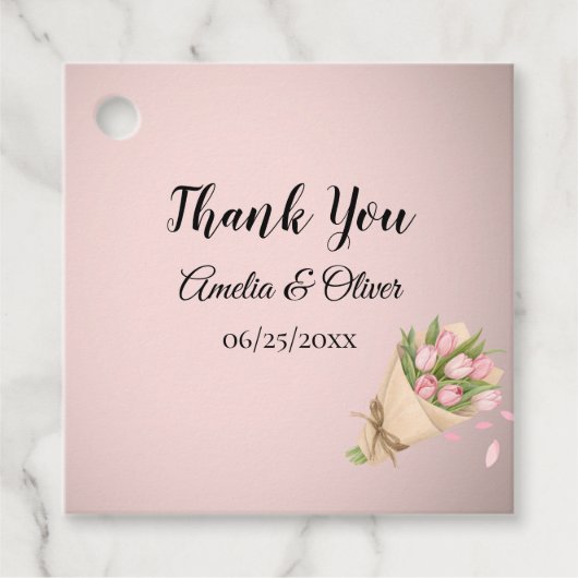 ピンクエレガントチューリップ結婚ブーケ フェイバータグ (正面)