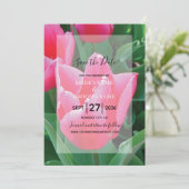 ピンクエレガントチューリップ結婚式招待状 セーブザデート (スタンド正面)