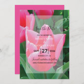 ピンクエレガントチューリップ結婚式招待状 セーブザデート (正面/裏面)