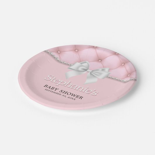 ピンクエレガントティファニーシック弓ベビーファンシーシャワー ペーパープレート (アングル)
