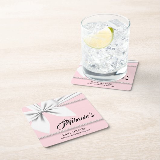 ピンクエレガントティファニーパールブギーベビーシャワー スクエアペーパーコースター (インサイチュ)