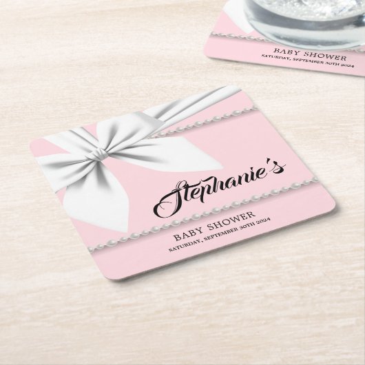 ピンクエレガントティファニーパールブギーベビーシャワー スクエアペーパーコースター (アングル)